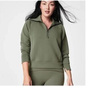 Spanx AirEssentials Half Zip Sweatshirt Size 1X Green Athleisure